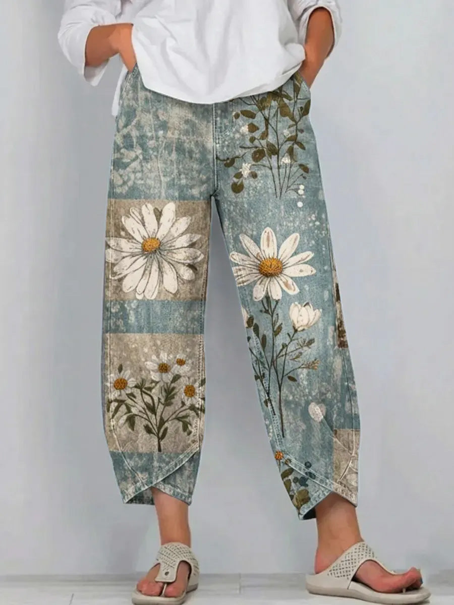 Women's Retro Floral Style Print Casual Style Wide Leg Pants